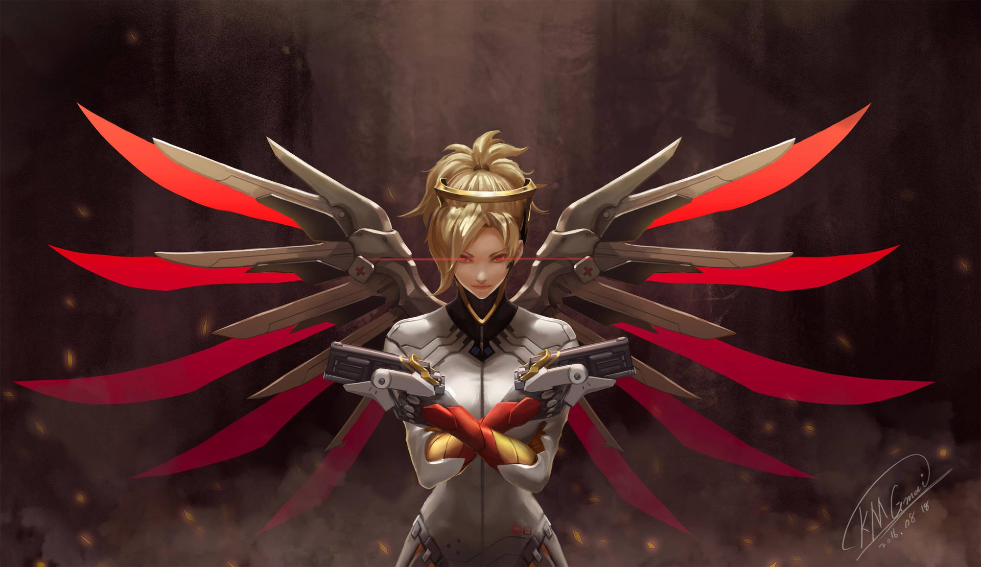 Overwatch 4k Mercy Red Wings Background