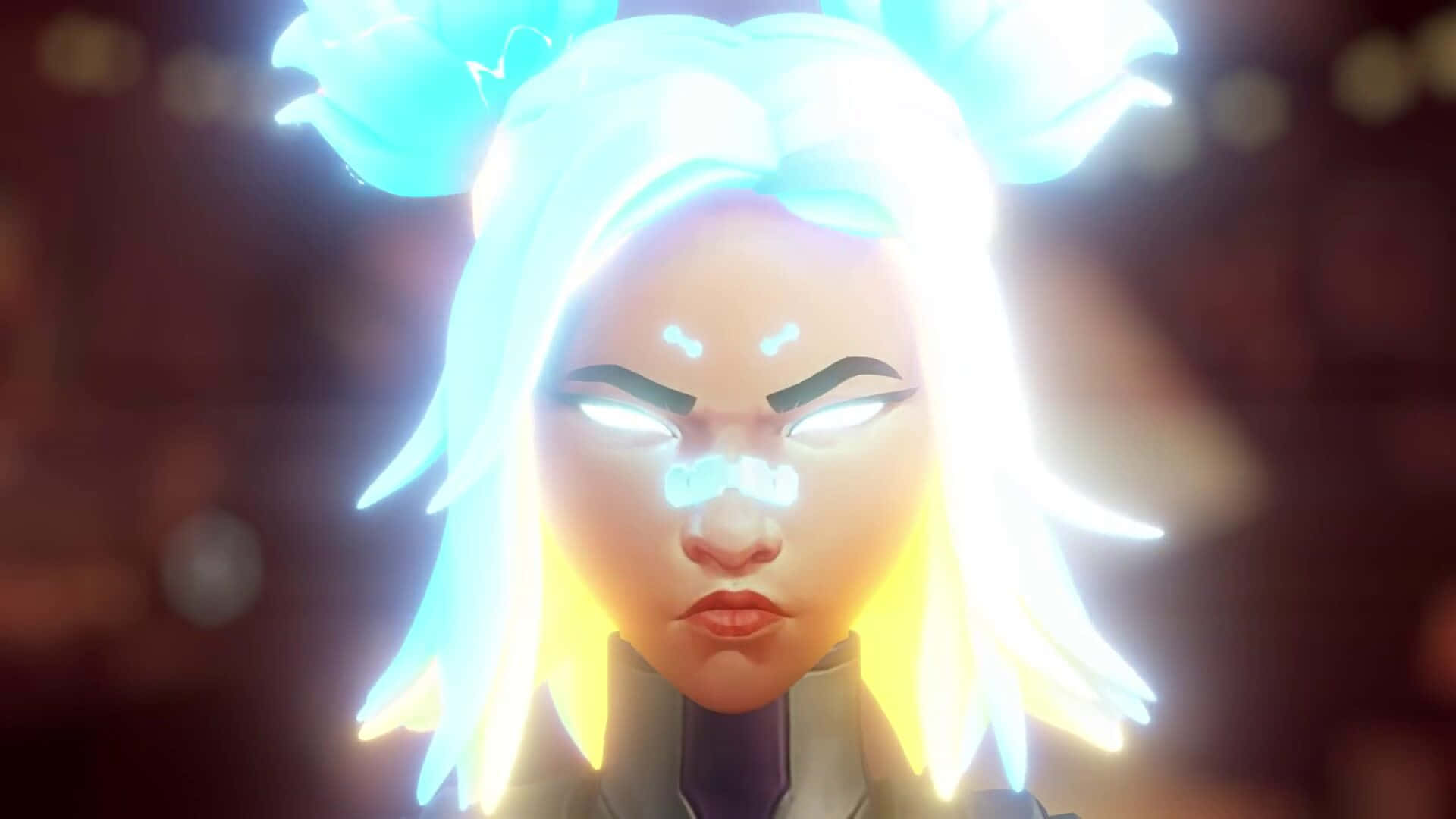 Overwatch - A Female Character With Blue Hair And Blue Eyes Background