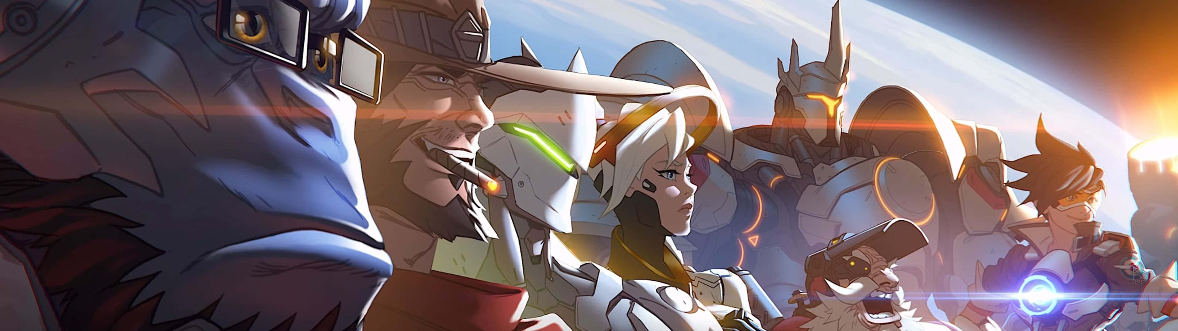 Overwatch - A Group Of Characters Standing In Front Of The Sun Background