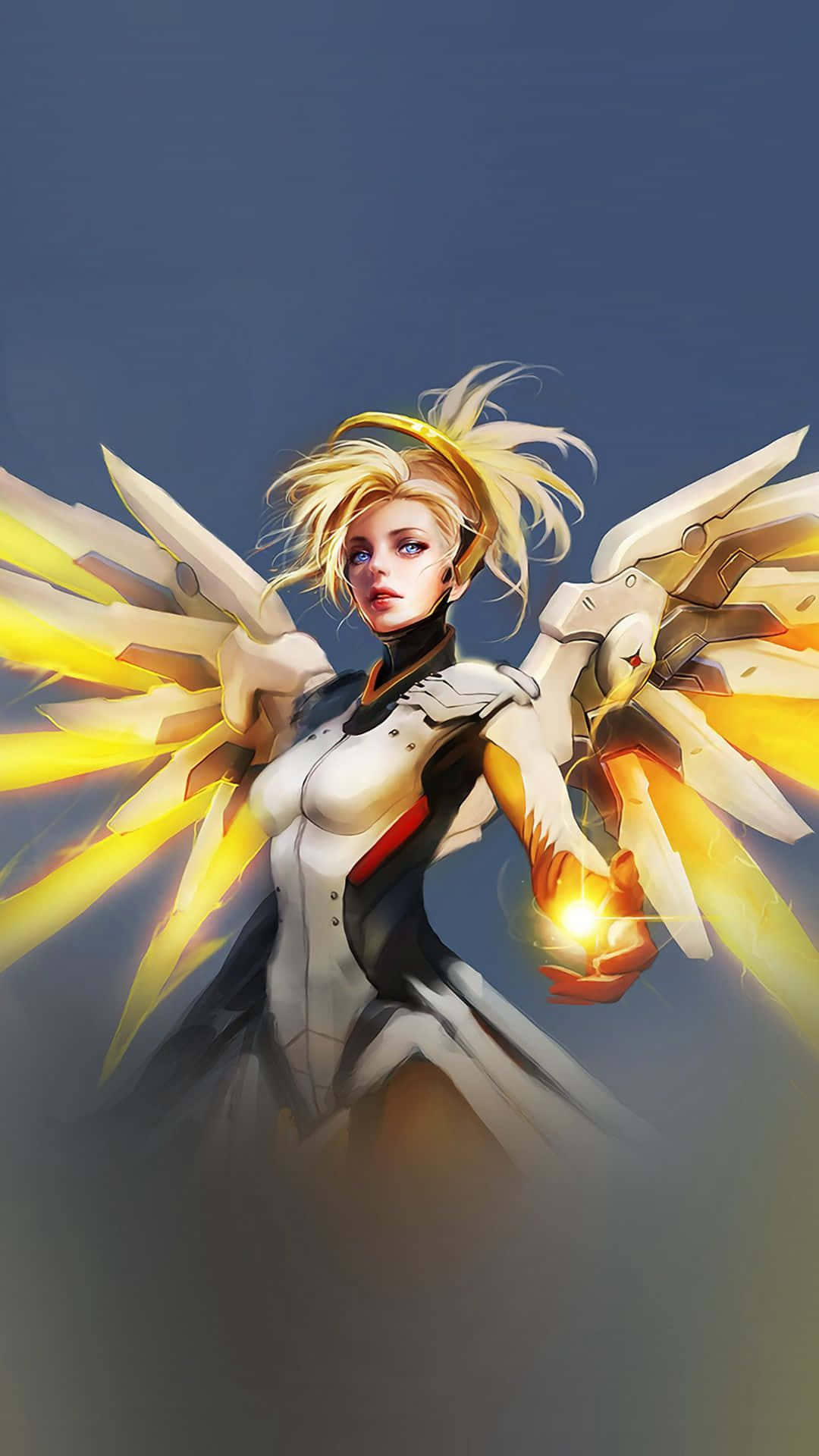 Overwatch Mercy Soaring Through The Skies Background