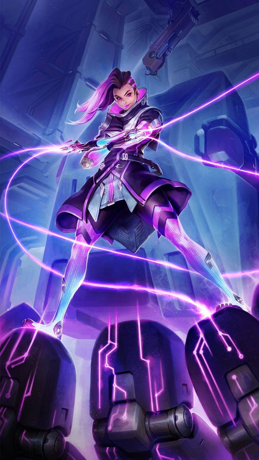 Overwatch Phone Sombra Lights Background