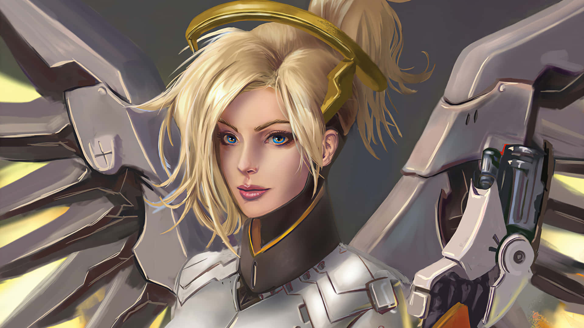 Overwatch's Guardian Angel, Mercy, Soaring Into Battle Background