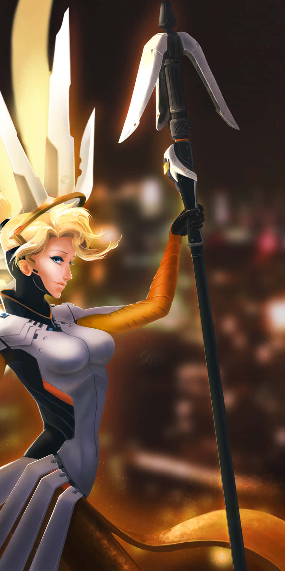 Overwatch's Mercy Soaring Through The Skies Background