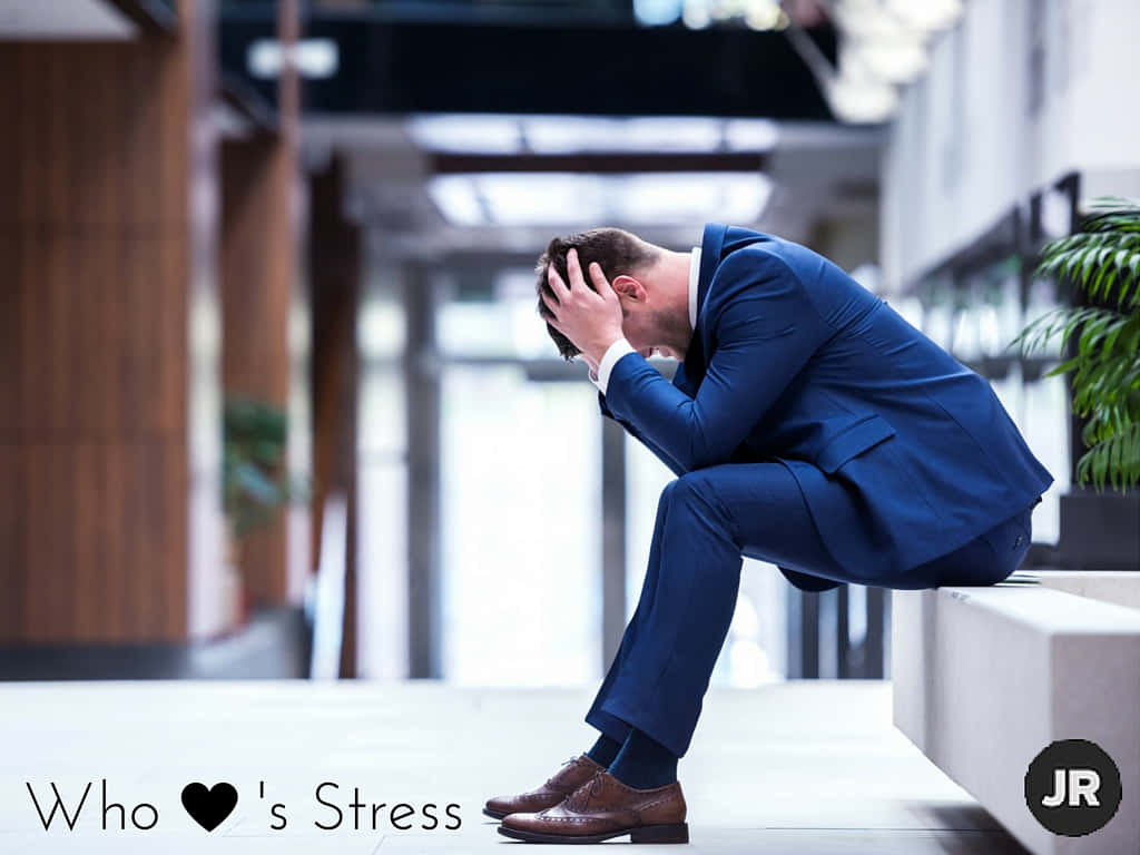 Overwhelmed Businessman Struggling With Stress Background