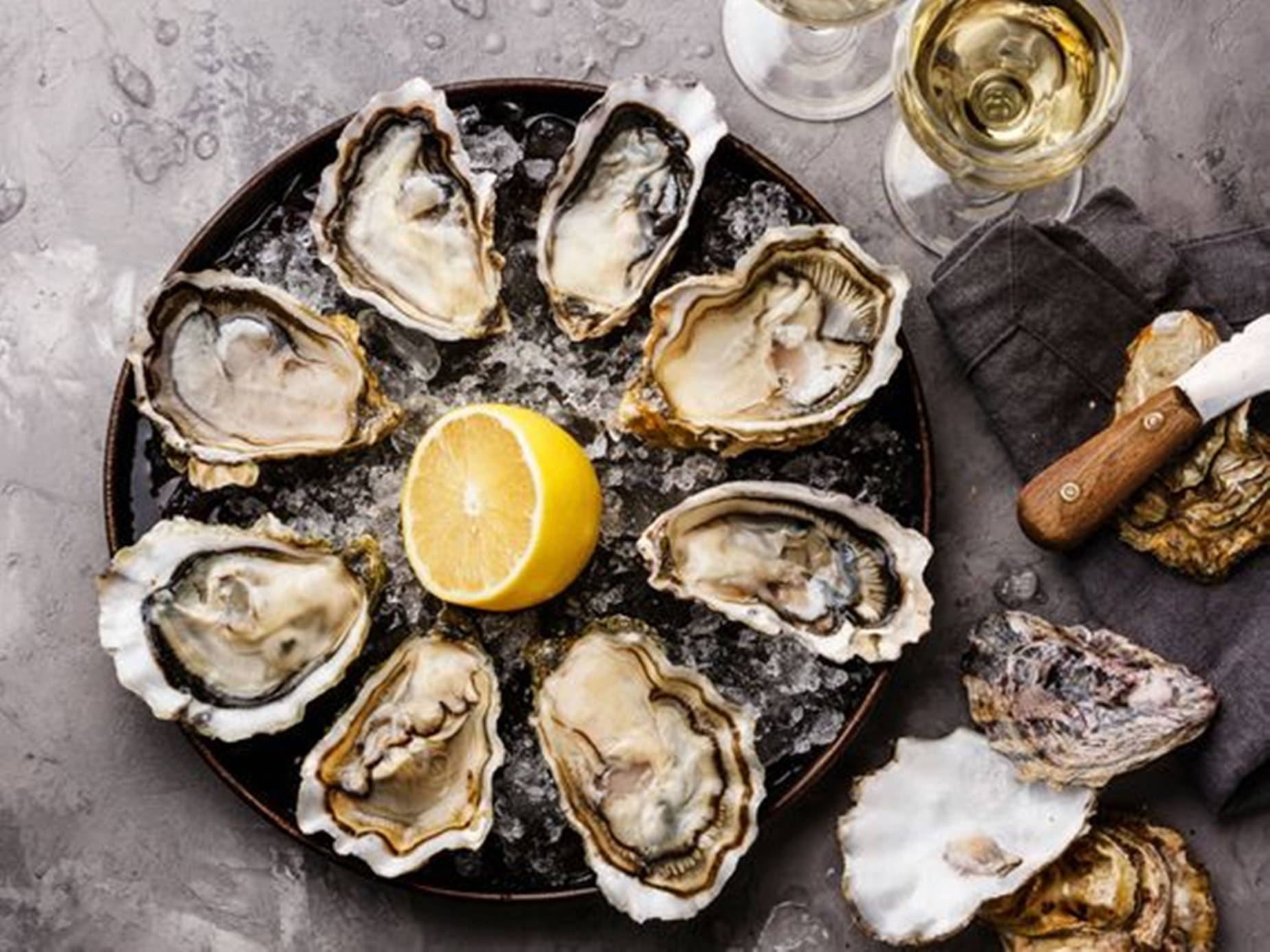 Oyster Best With Wine Background