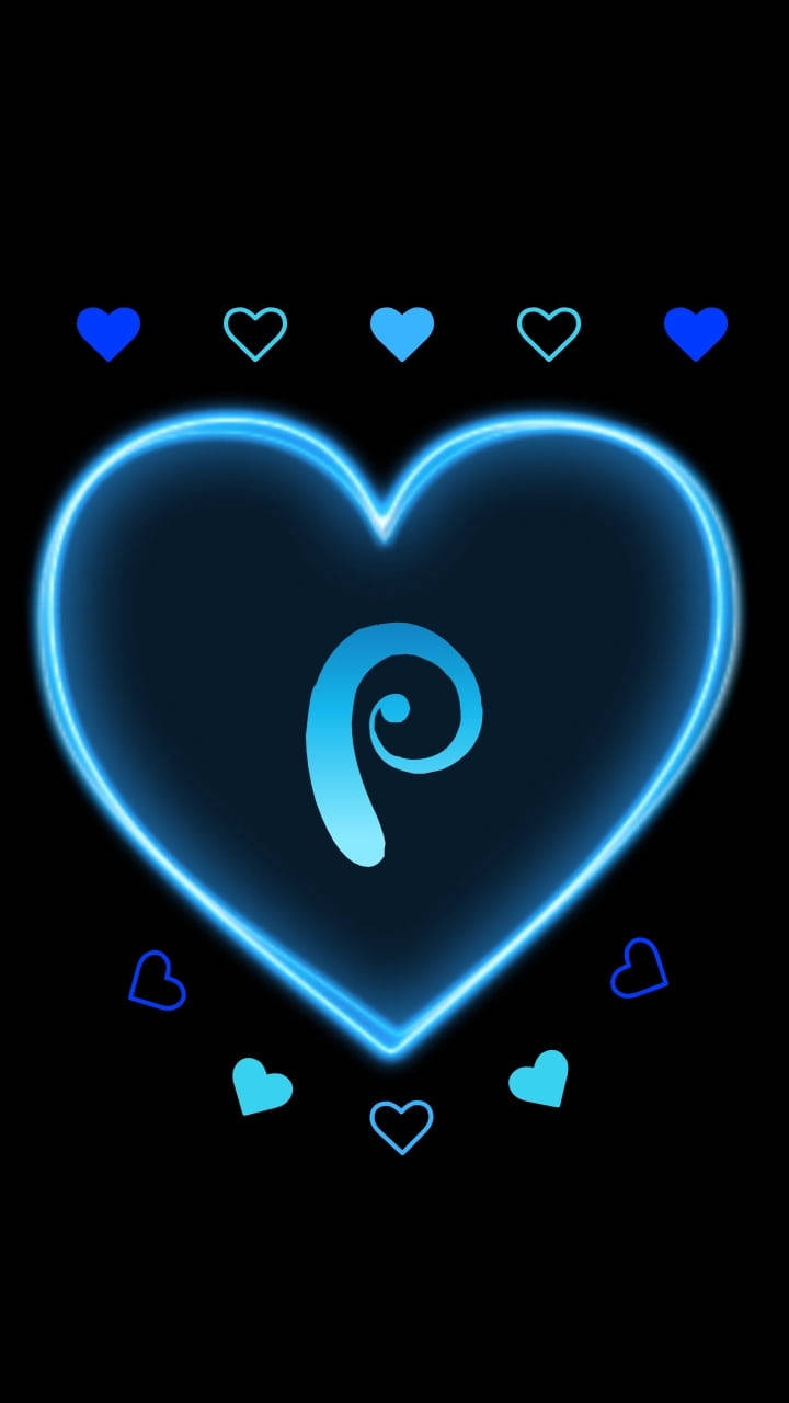 P Letter With Blue Hearts Background