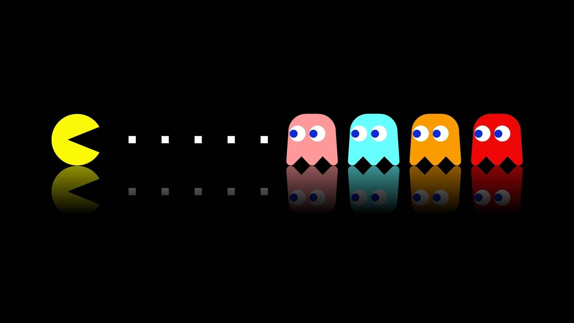 Pac Man Eating The Dots Enemy Ghosts Background