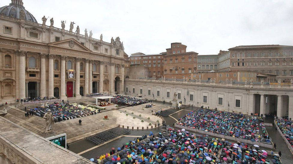 Packed St. Peter's Square In Vatican Background