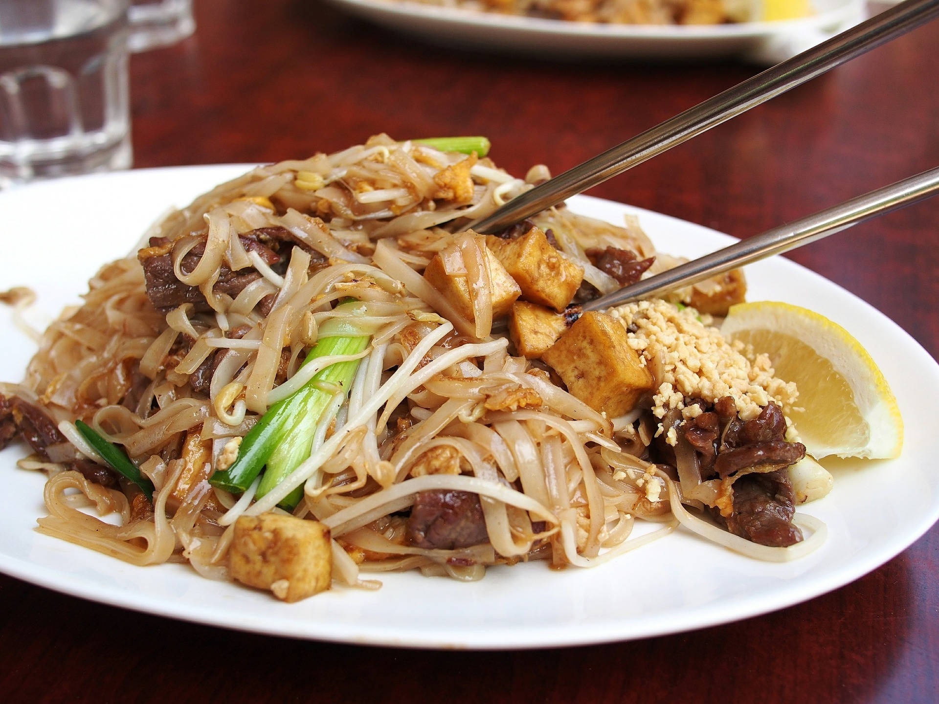 Pad Thai Noodles With Tofu And Meat Background