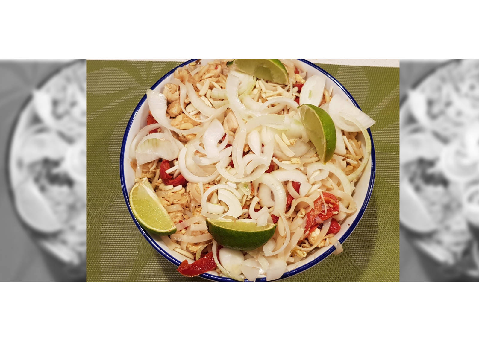 Pad Thai Noodles With White Onions Background