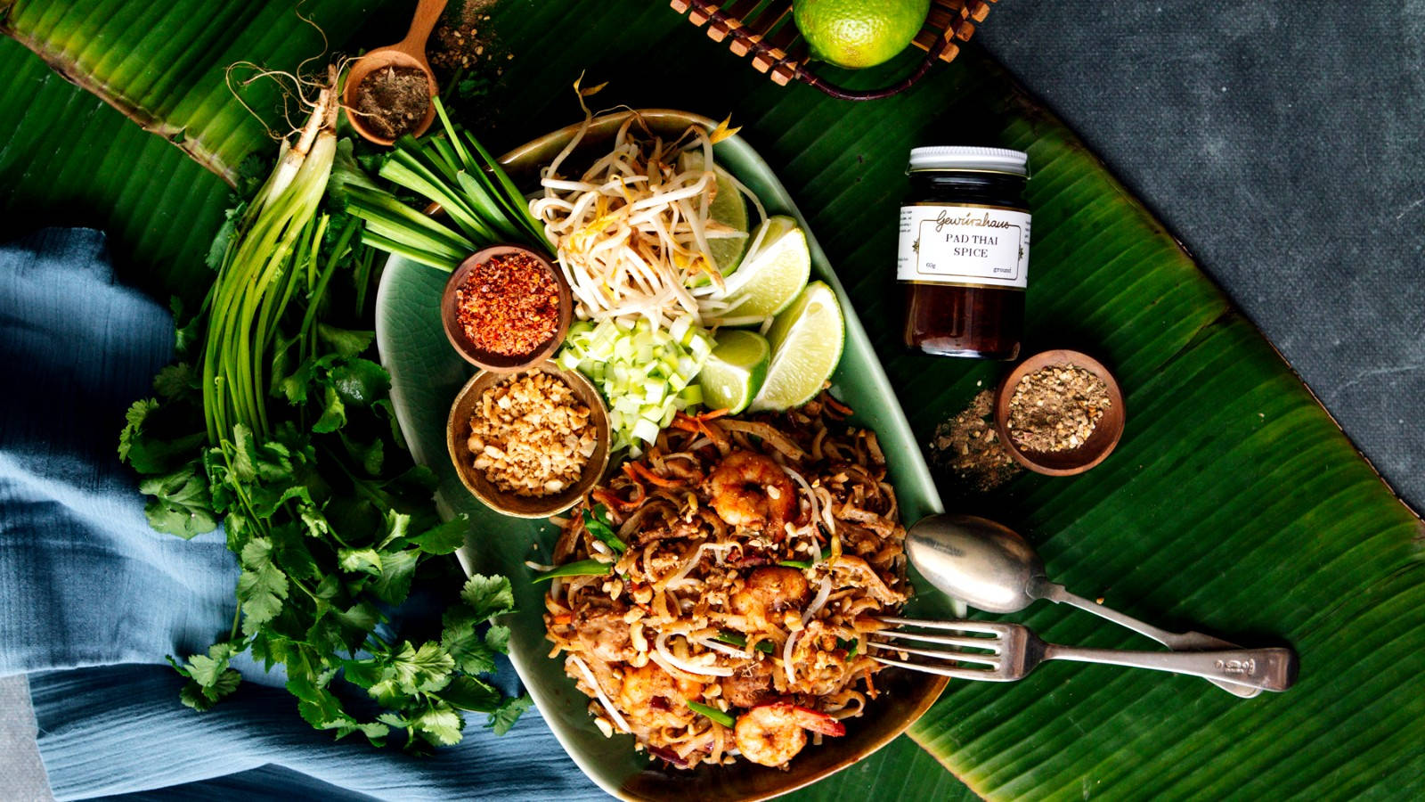 Pad Thai Platter On Banana Leaf