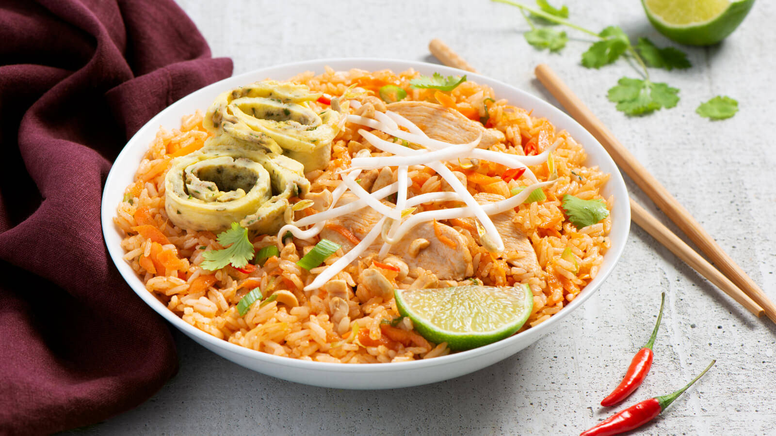 Pad Thai Rice With Egg Rolls Background