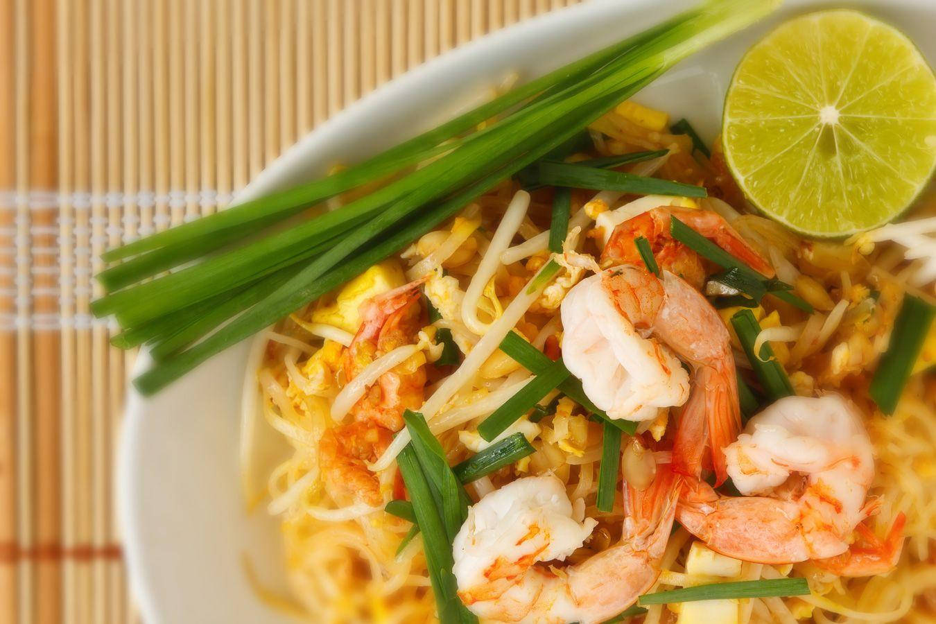 Pad Thai Shrimp And Leek Close-up