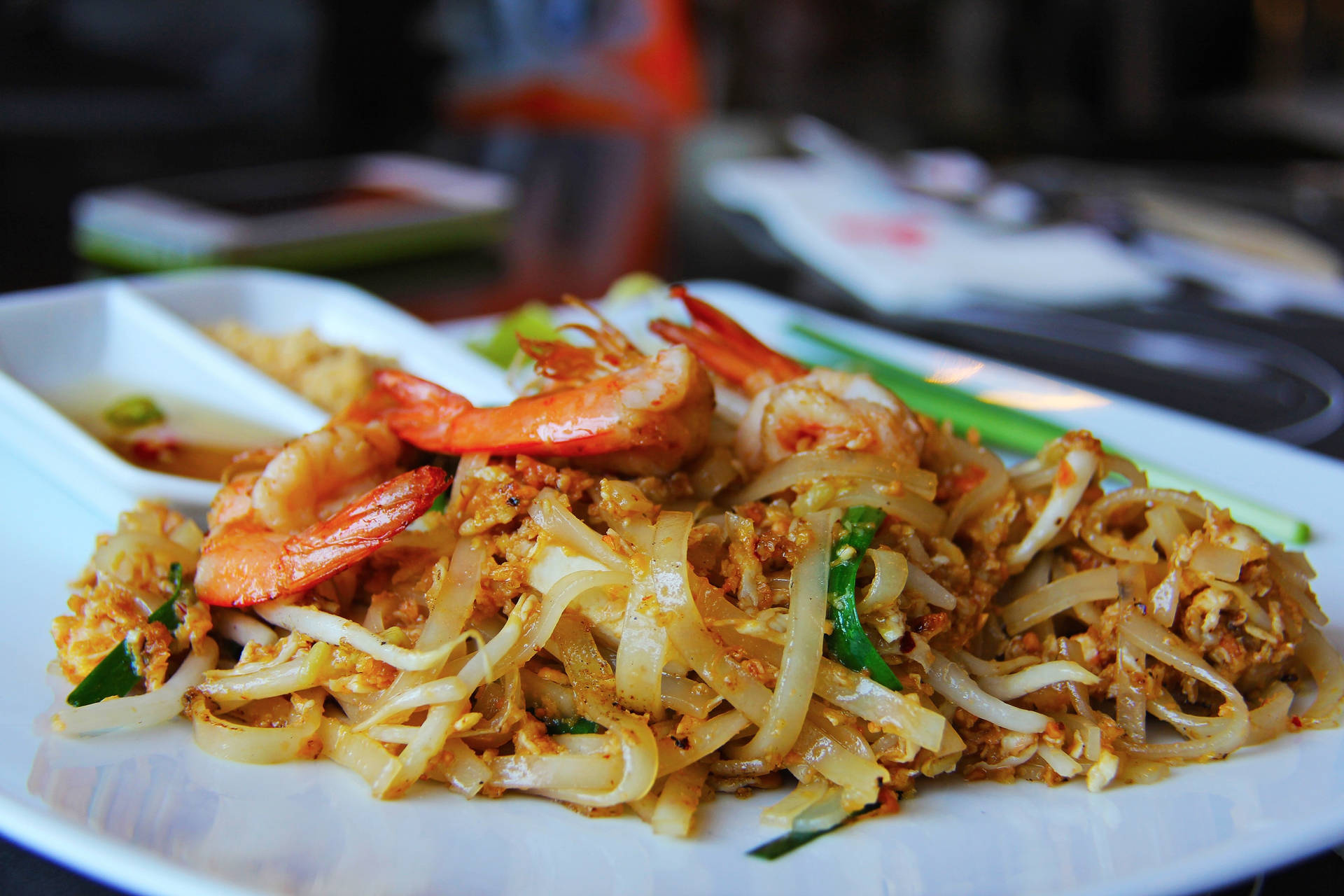 Pad Thai With Caramelized Onions And Shrimp Background