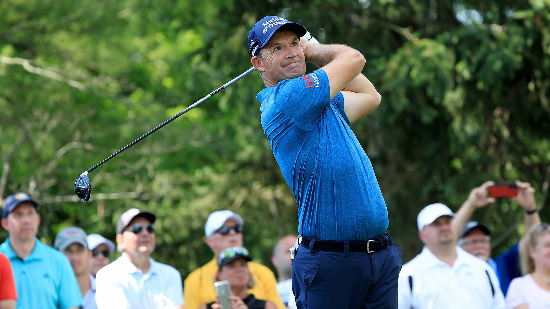 Padraig Harrington Smiling After Swinging Background