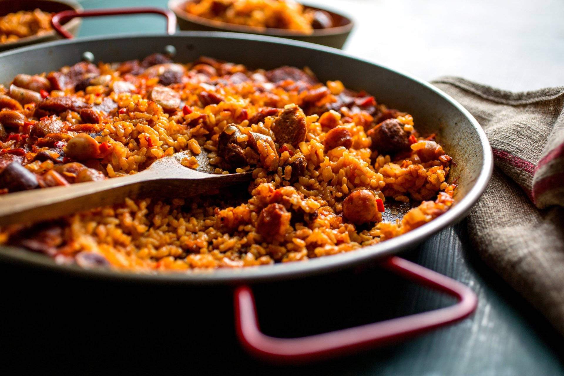 Paella Dish With Short Rice Grains Background