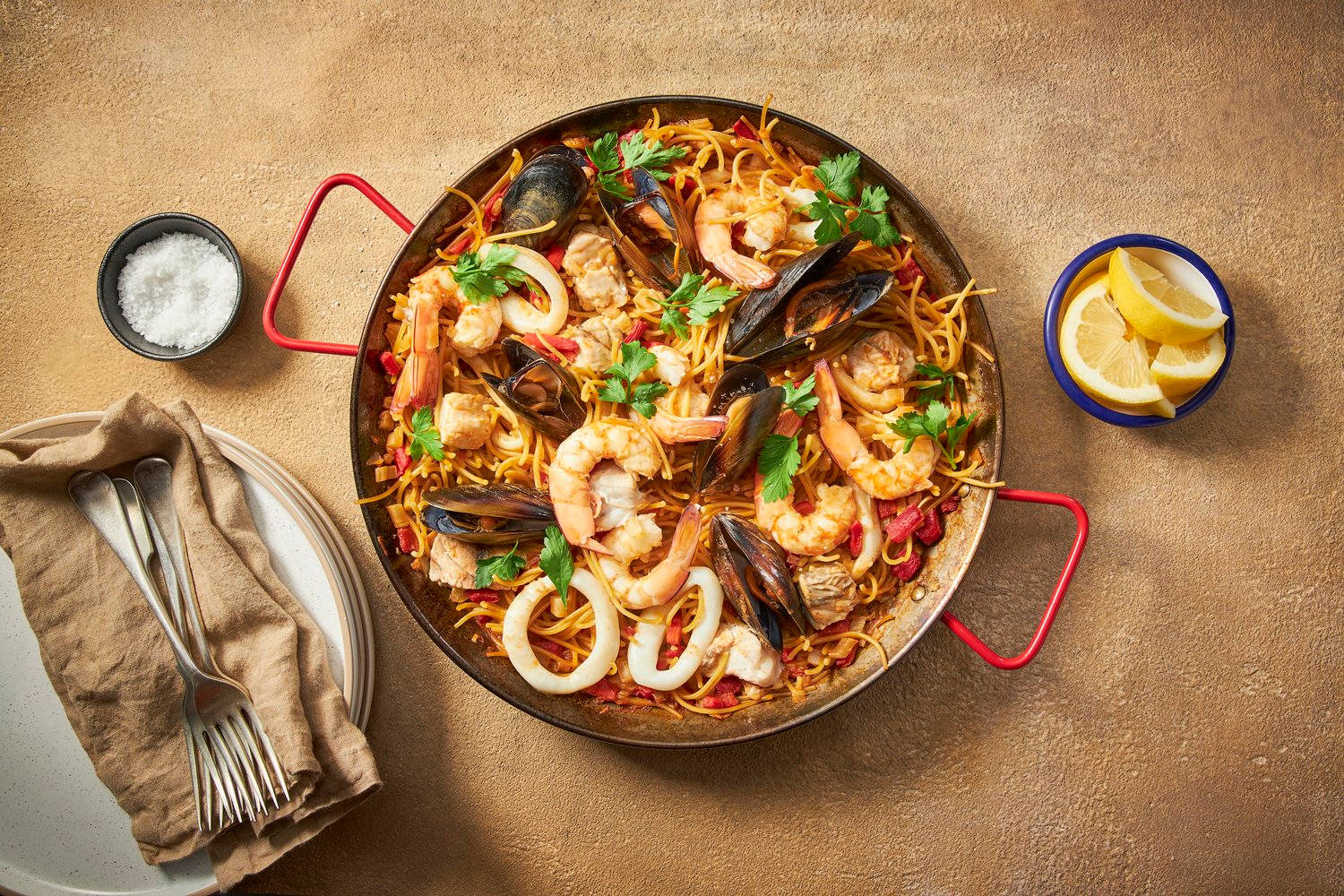 Paella Pan With Squid And Scallops Background