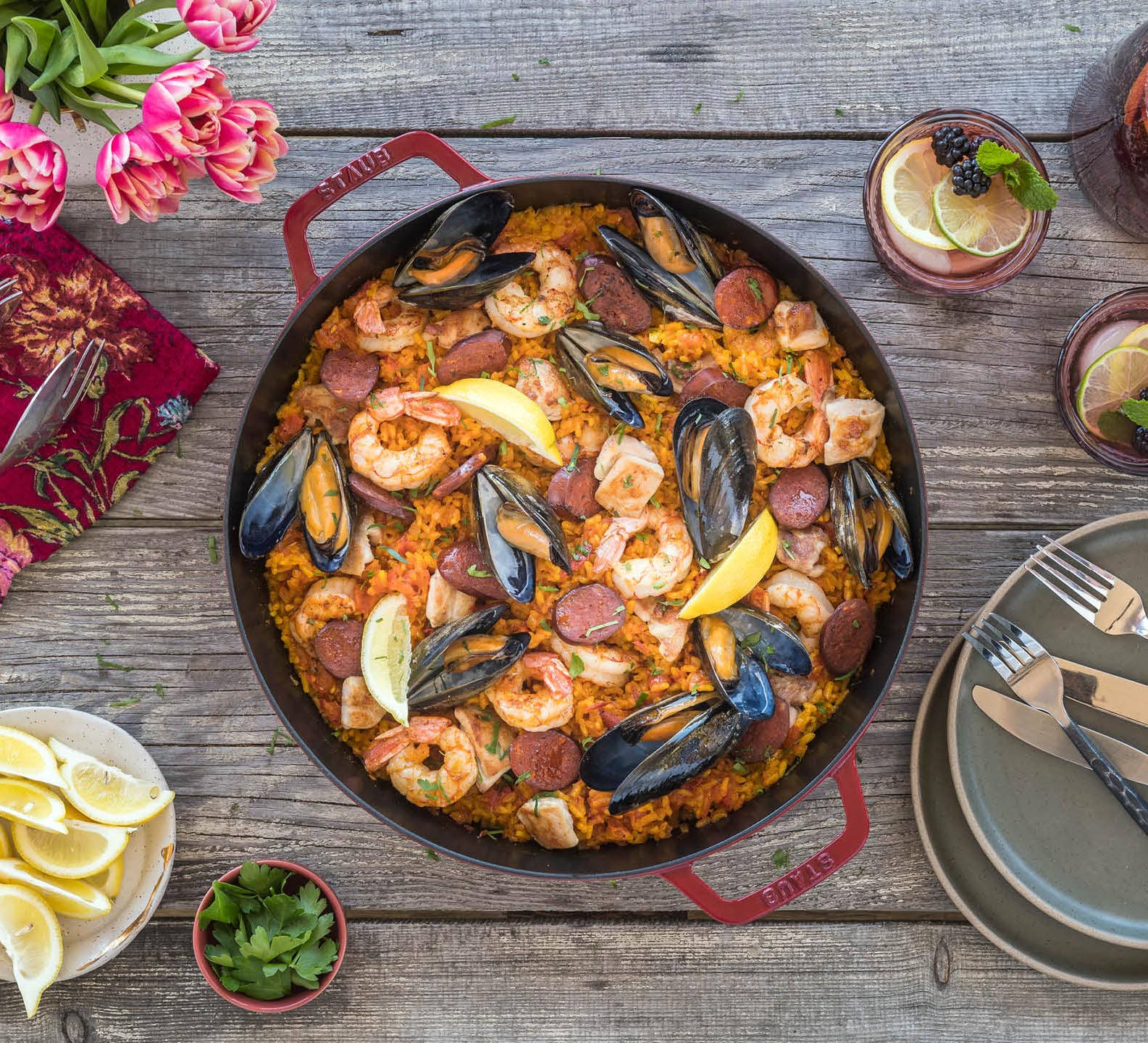 Paella Rice Dish Mixed With Seafood