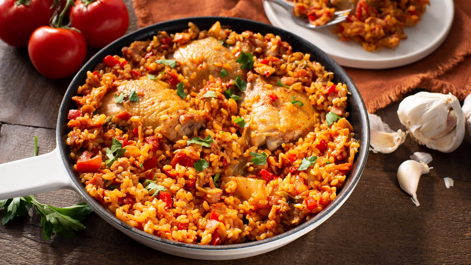 Paella Rice With Chicken Breasts Background