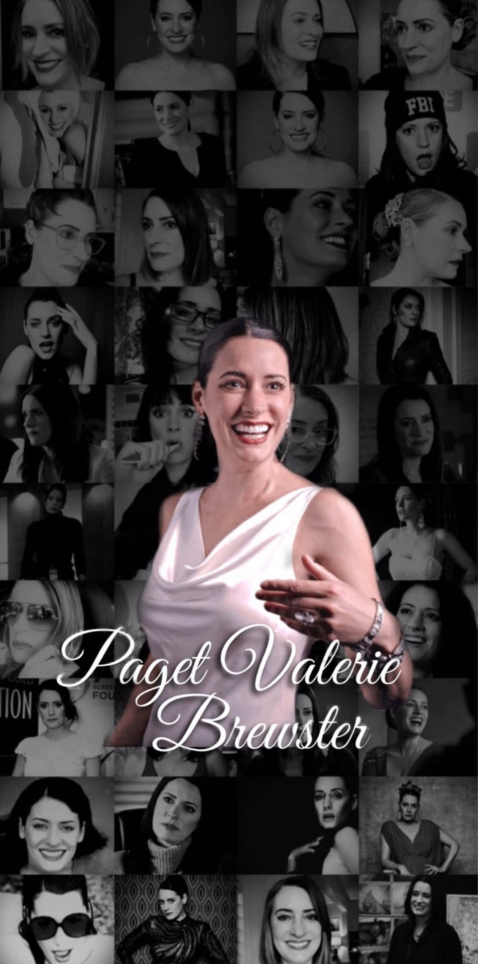 Paget Brewster Smiling Elegantly Background