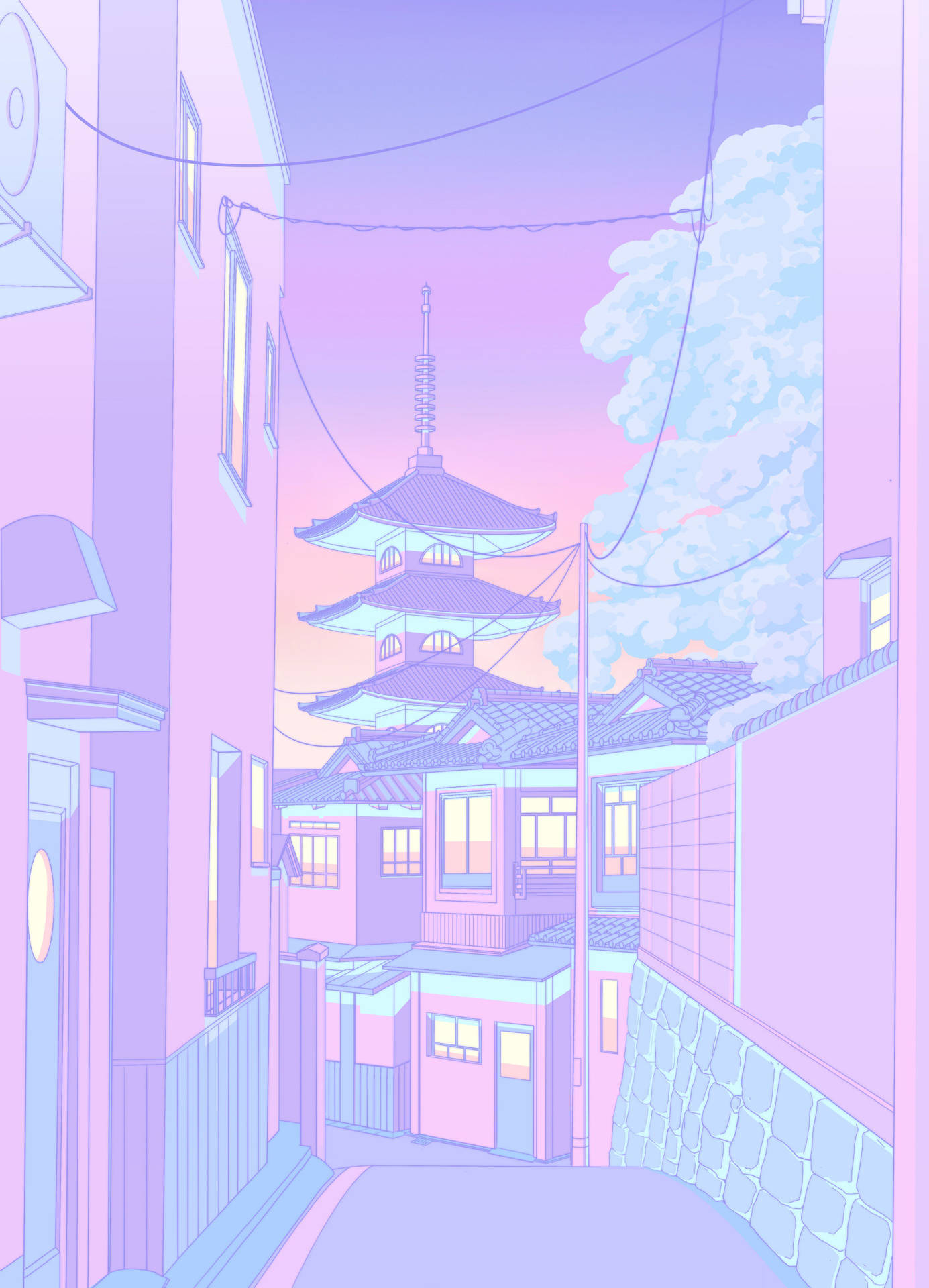 Pagoda In An Alley Pastel Japanese Aesthetic Background