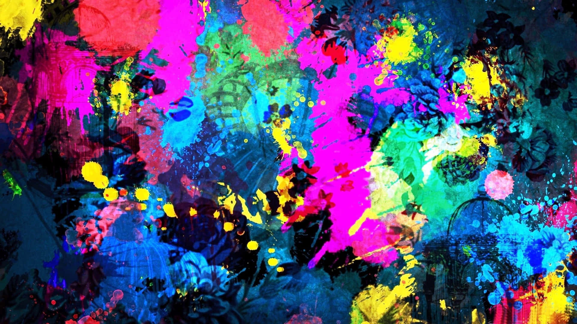 Paint Splatters In Colorful Abstract Art Background