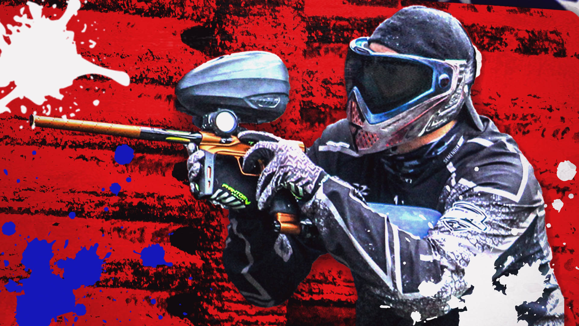 Paintball Player In Red Background