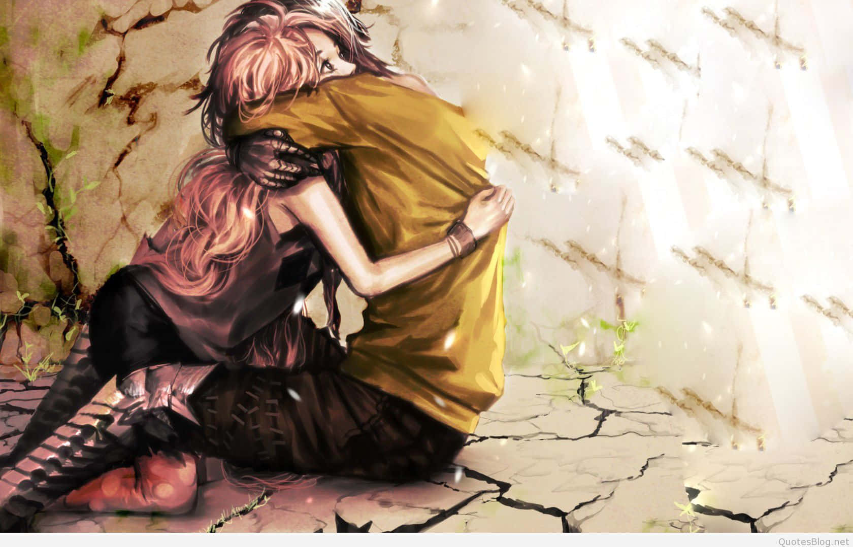 Painted Anime Sad Couple Background