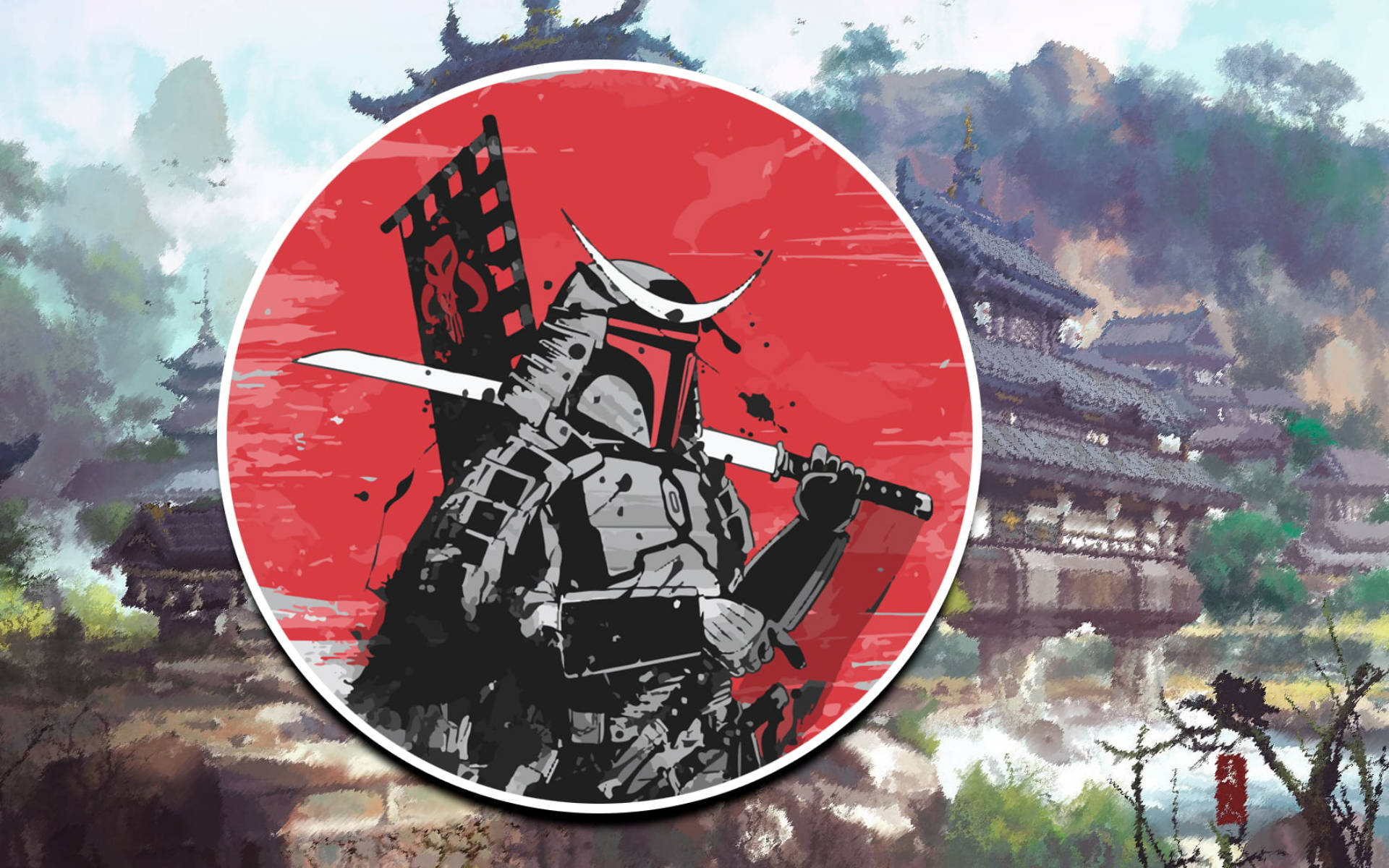 Painted Art With Samurai Japan Background