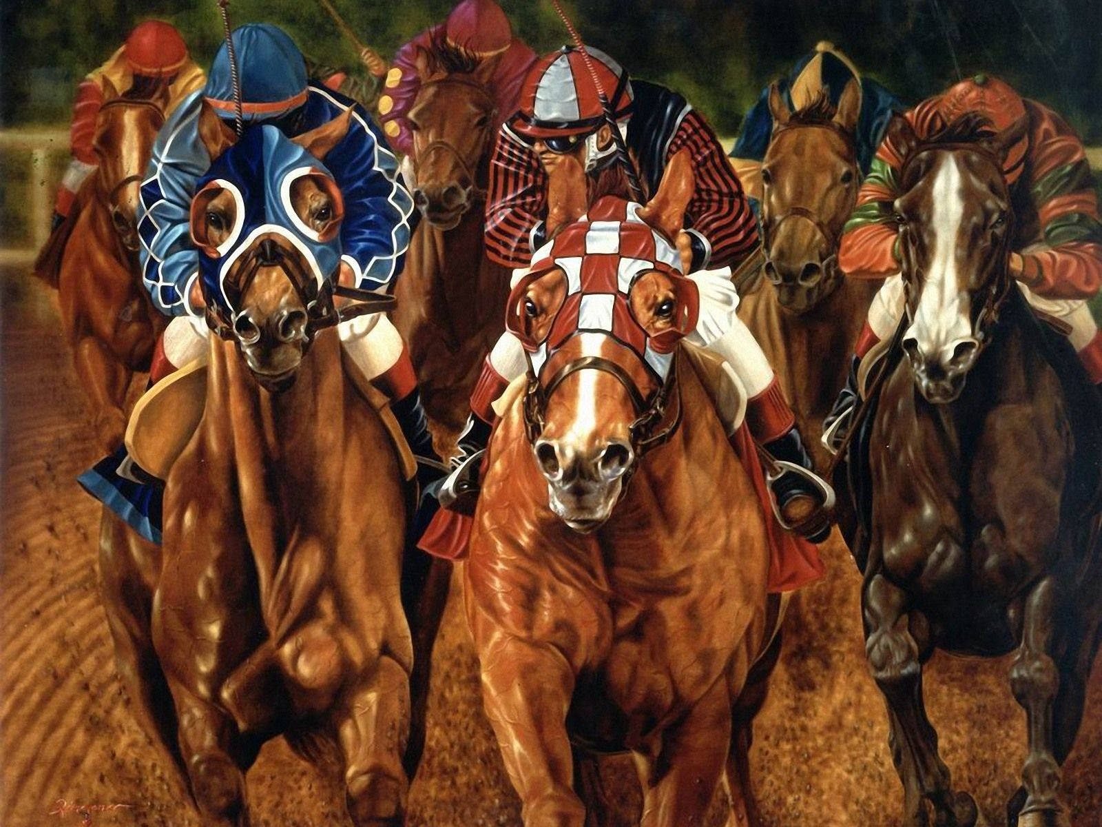 Painted Portrait Of Horse Racing Background