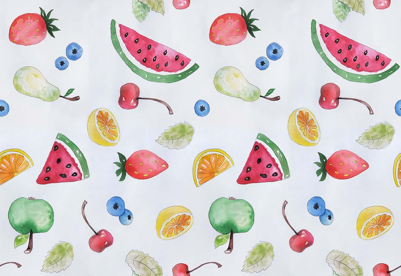 Painted Slices Of Cute Fruits Background