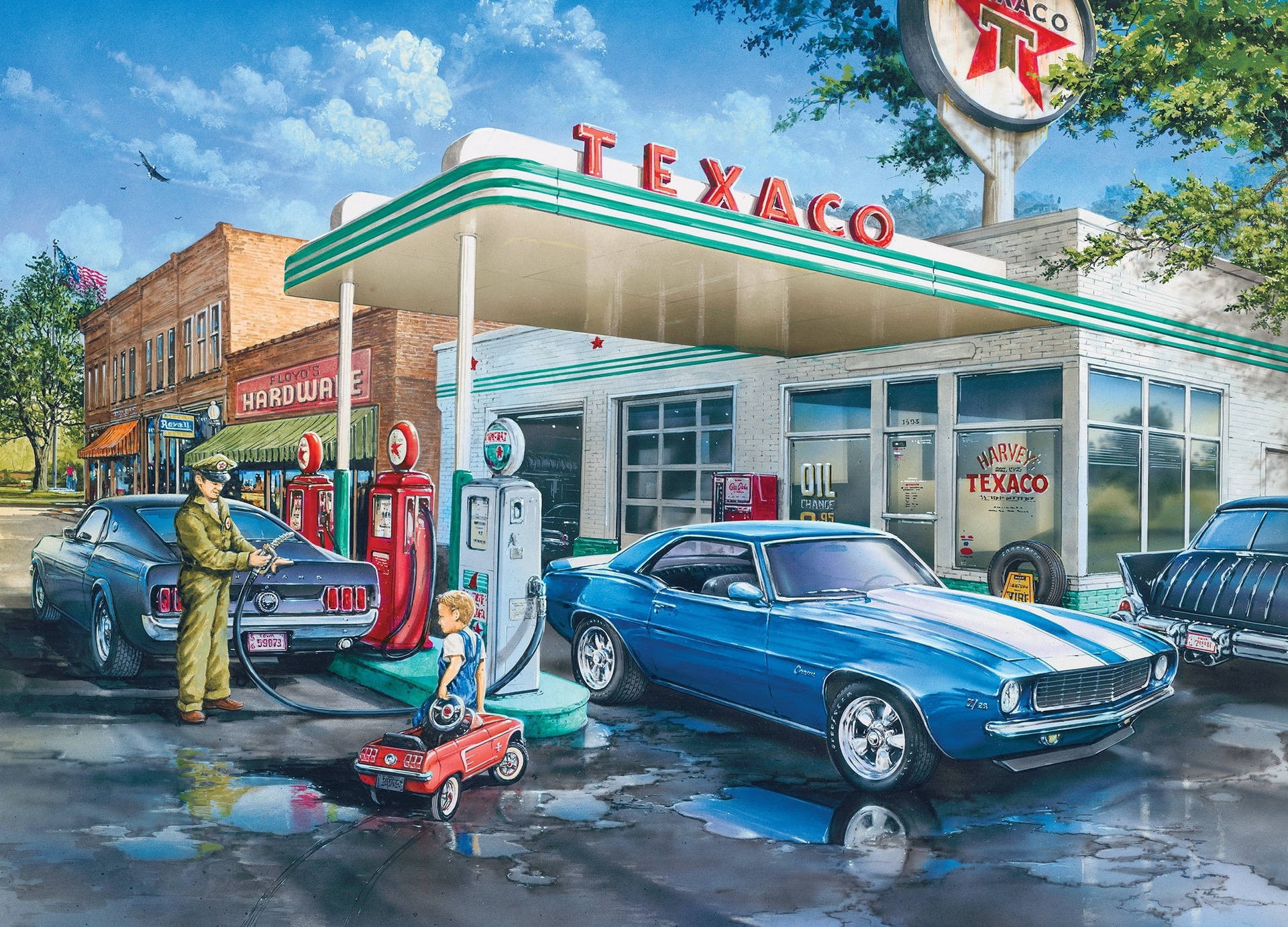 Painted Texaco Gas Station Background