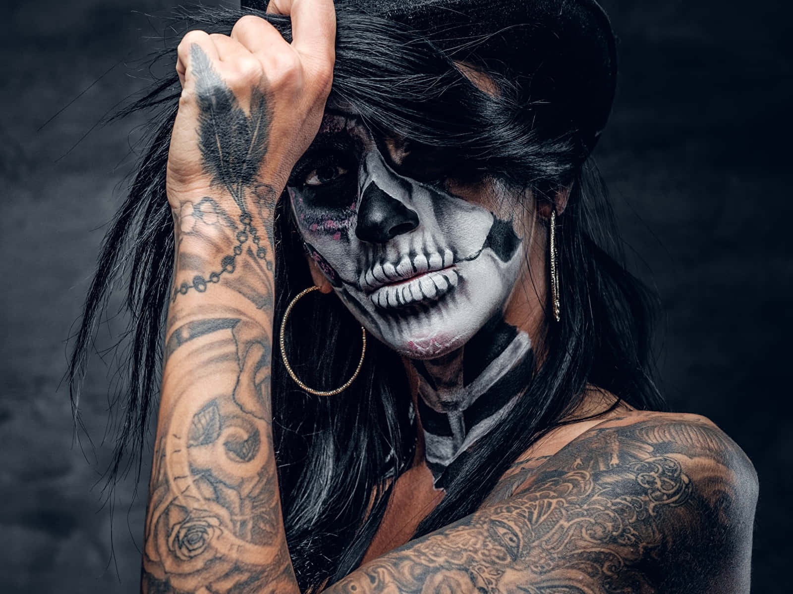 Painted Woman And Hand Tattoo Background