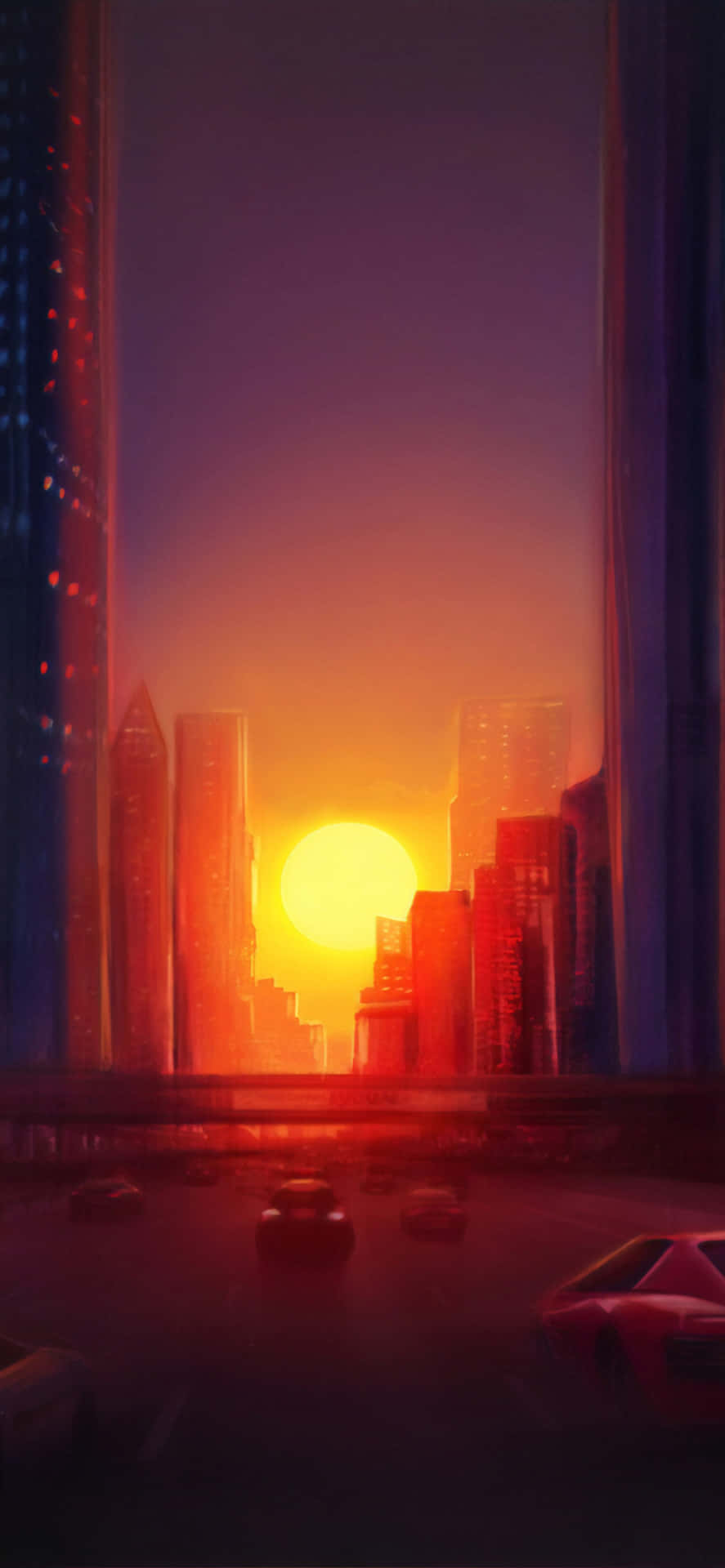 Painting City Sunset Iphone Background