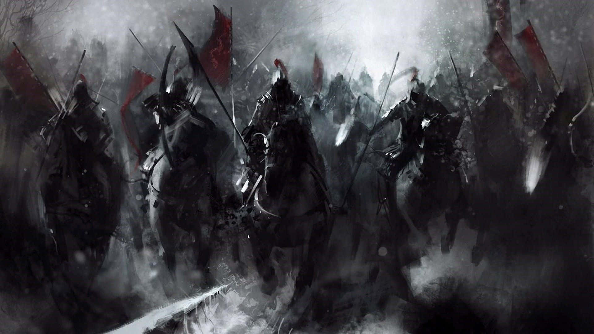 Painting Knights Horses Epic Battle Background