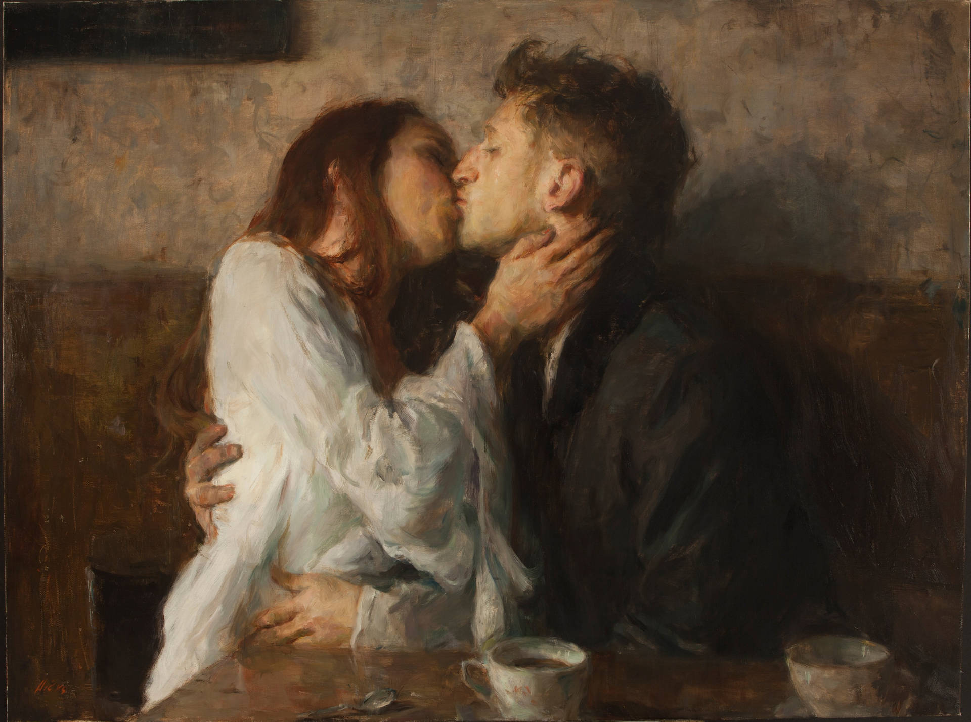 Painting Of Couple Kissing Hd Background