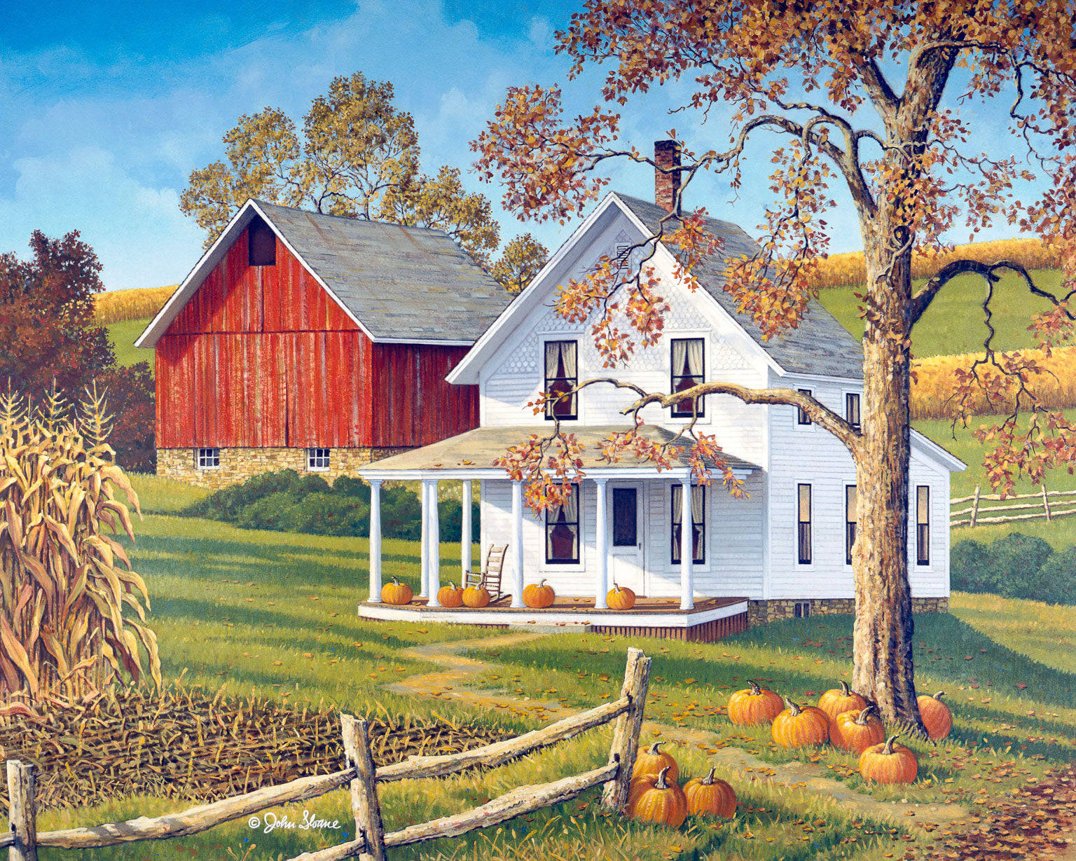 Painting Of Fall Farm Background