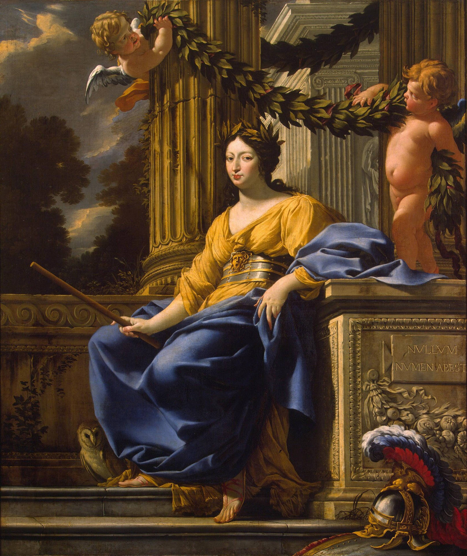 Painting Of Lady With Wise Bird Background