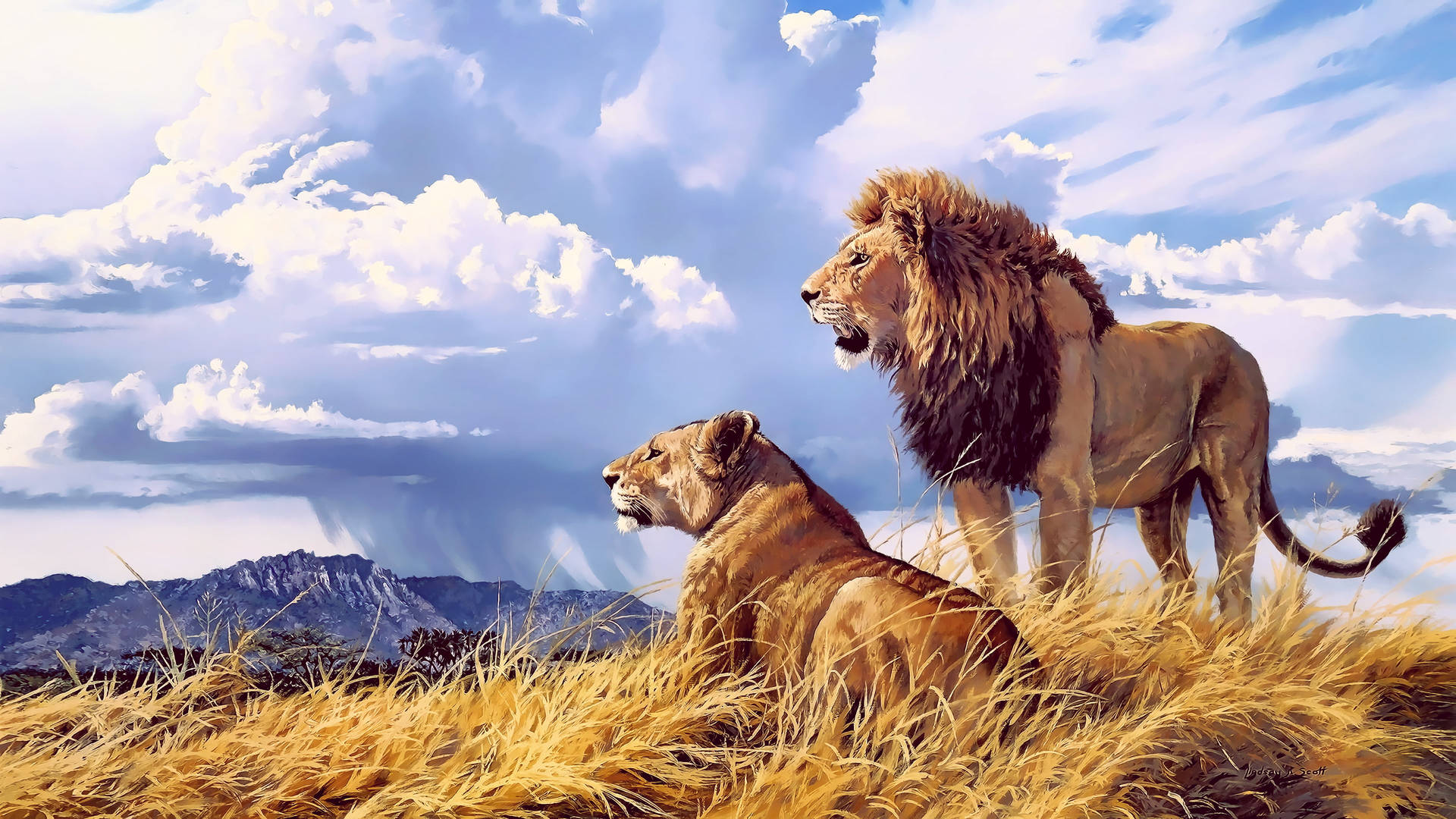 Painting Of Lion Desktop Background