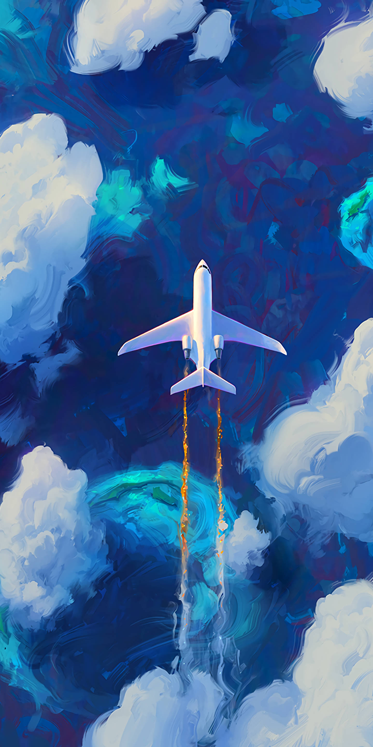 Painting Of Soaring White Airplane Android