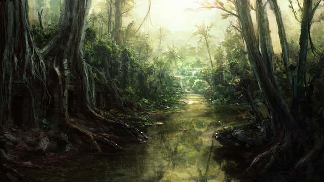 Painting Of Swamp In Jungle Desktop Background