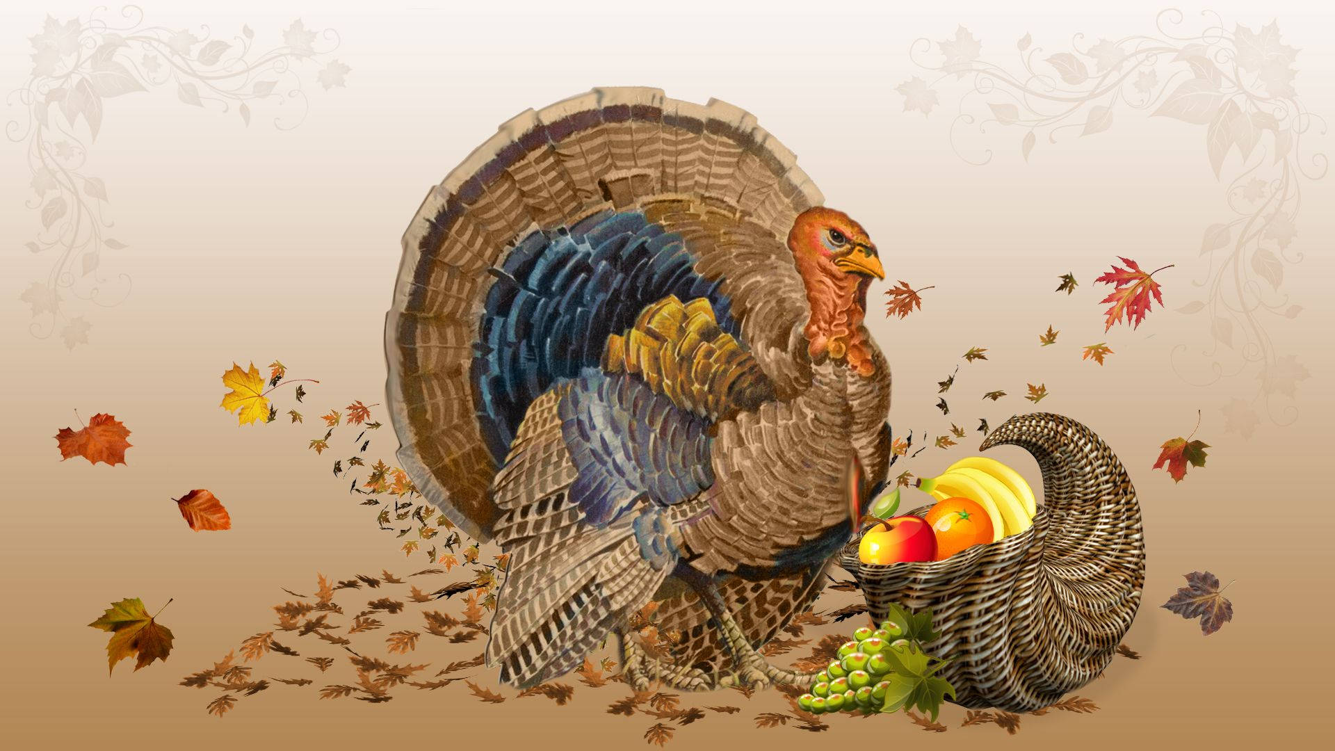 Painting Turkey Happy Thanksgiving Background