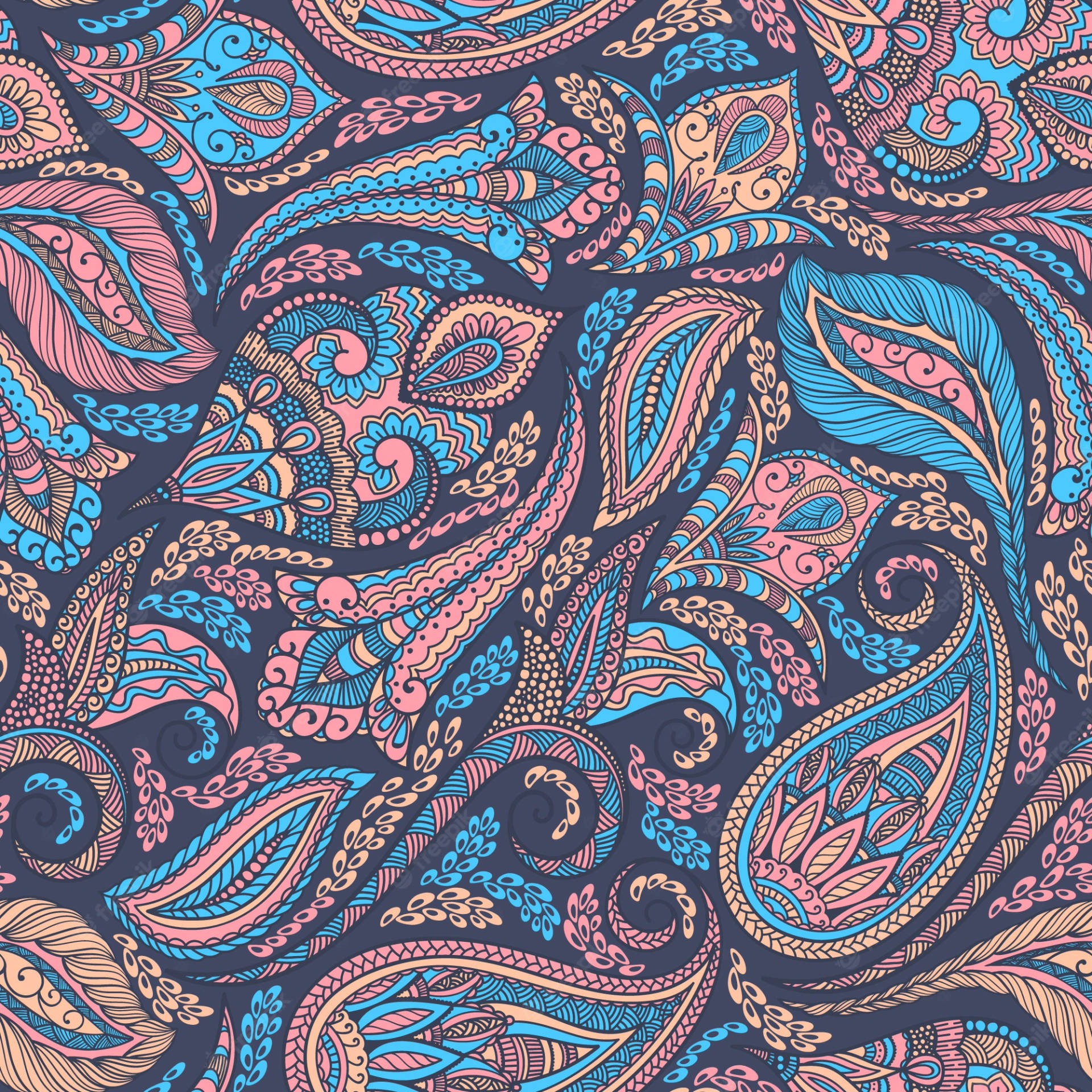 Paisley Print In Blue Background