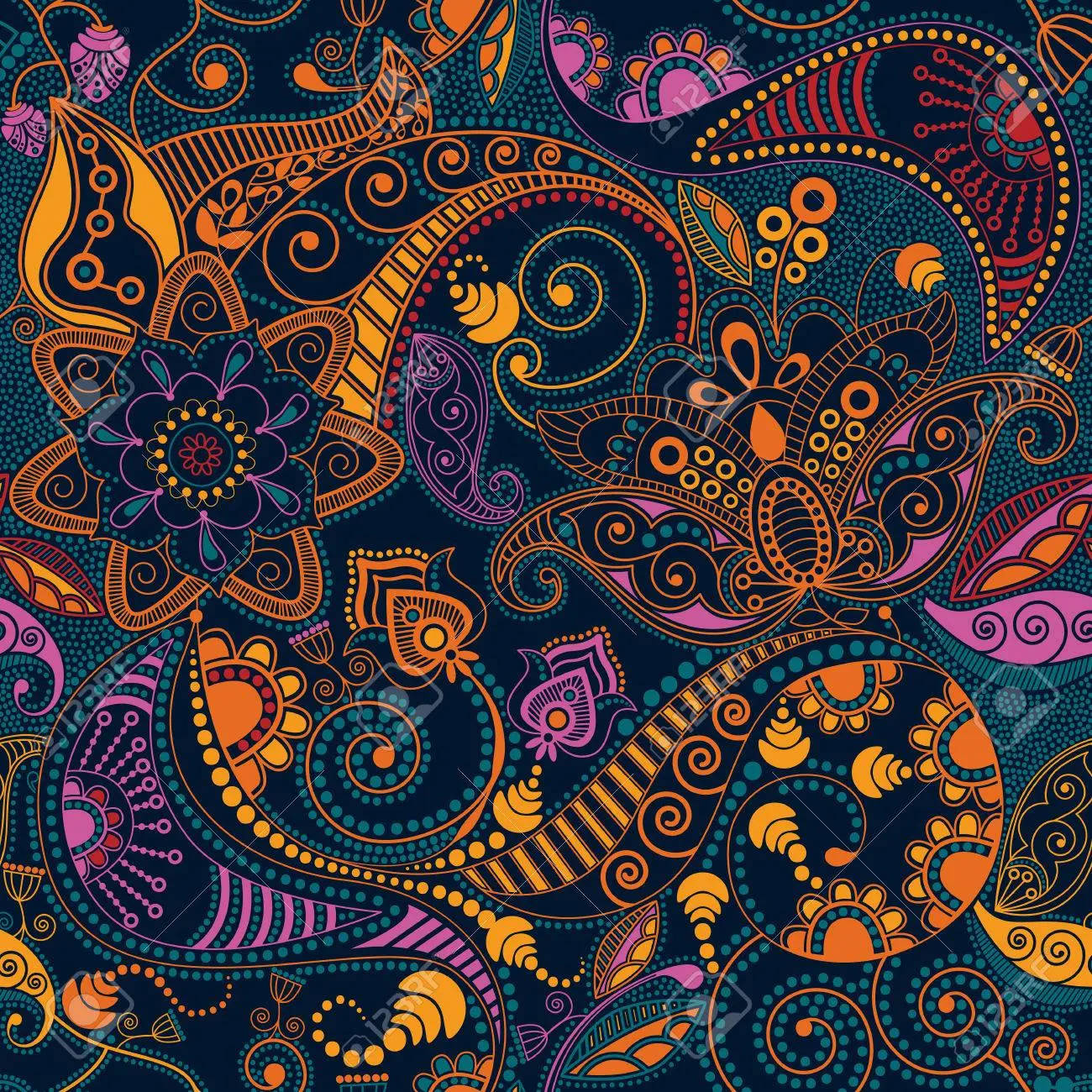 Paisley Print In Violet Background