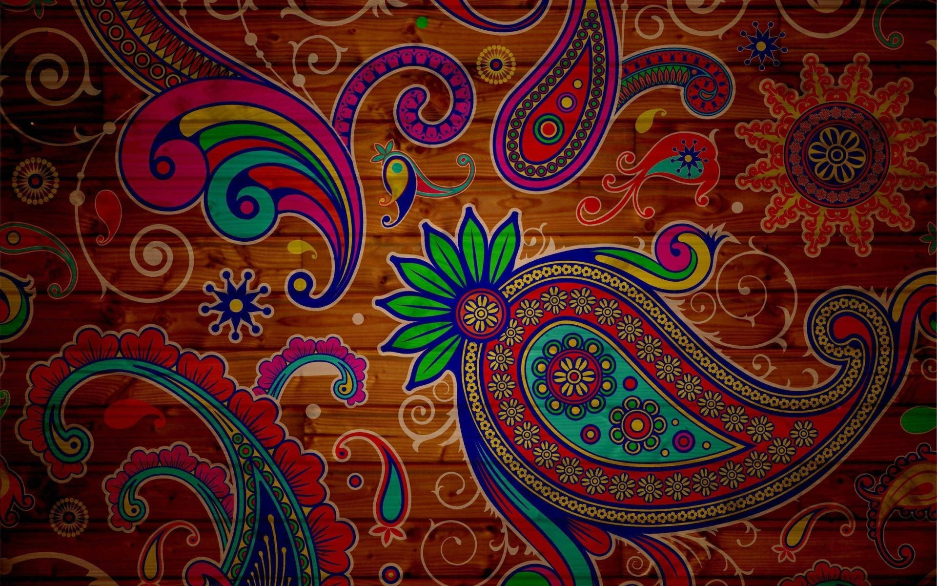 Paisley Print On Wood Background