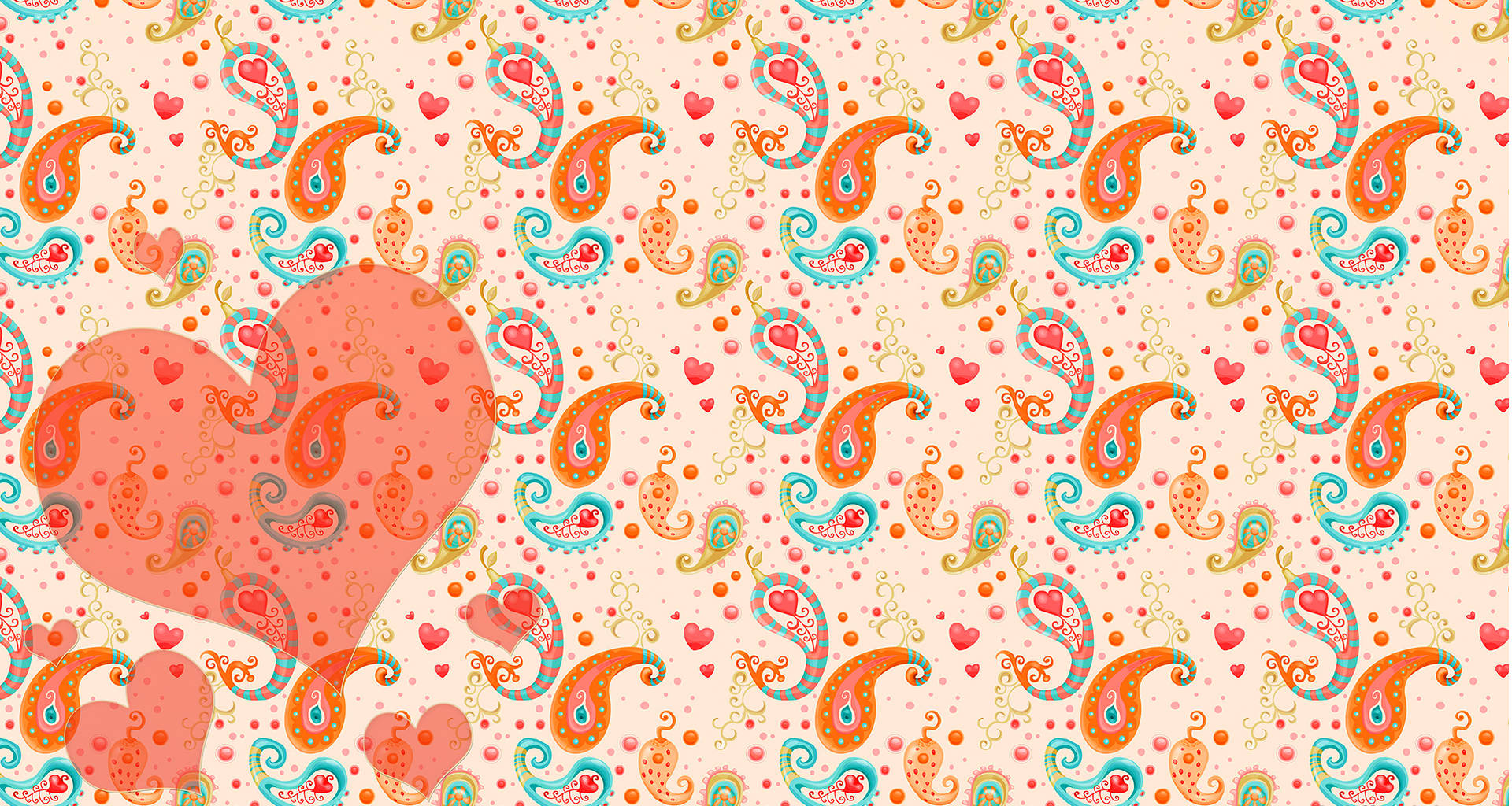 Paisley Print Pattern With Heart Background