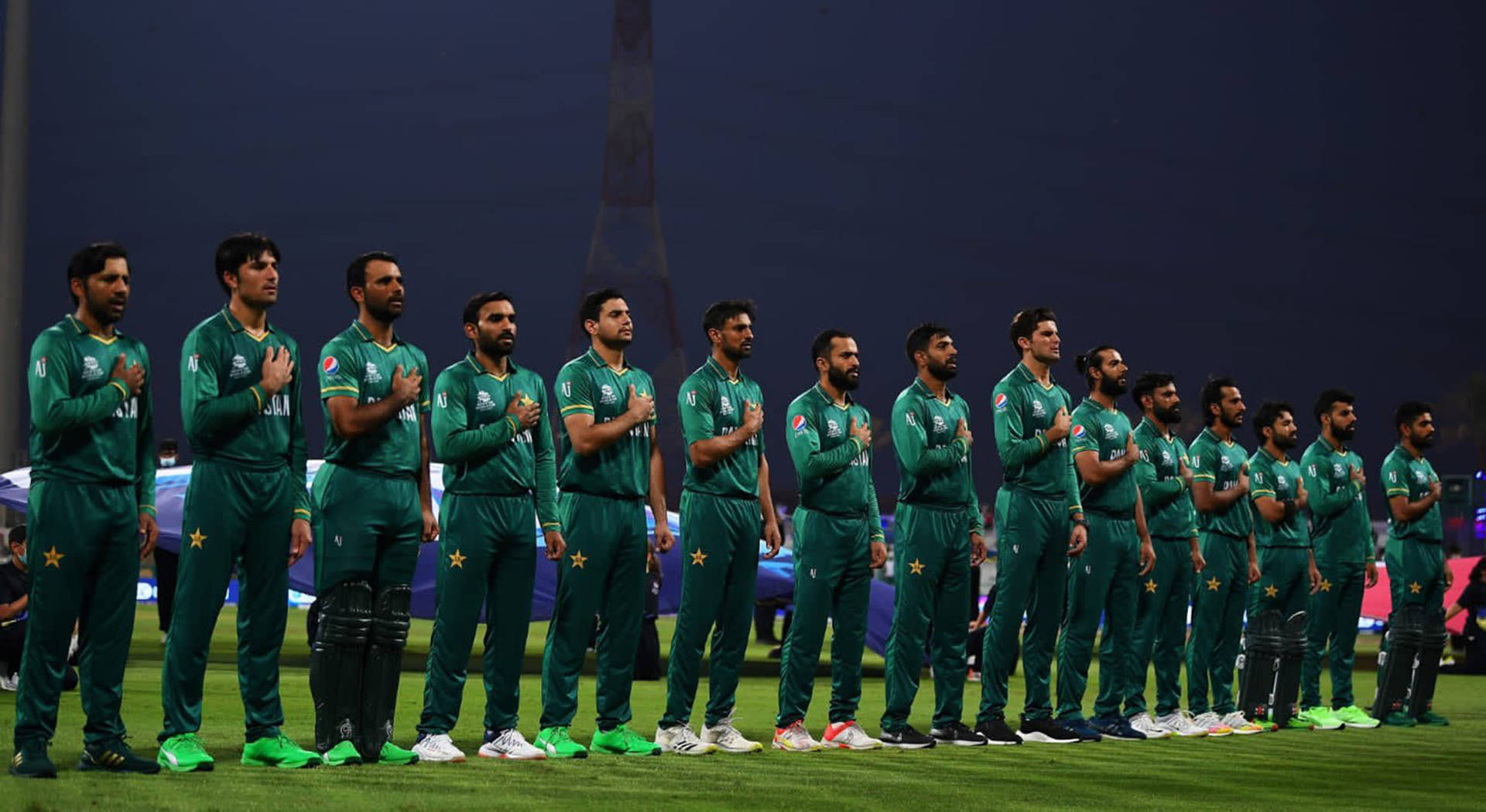 Pakistan Cricket Team Giving Salute During National Anthem Background