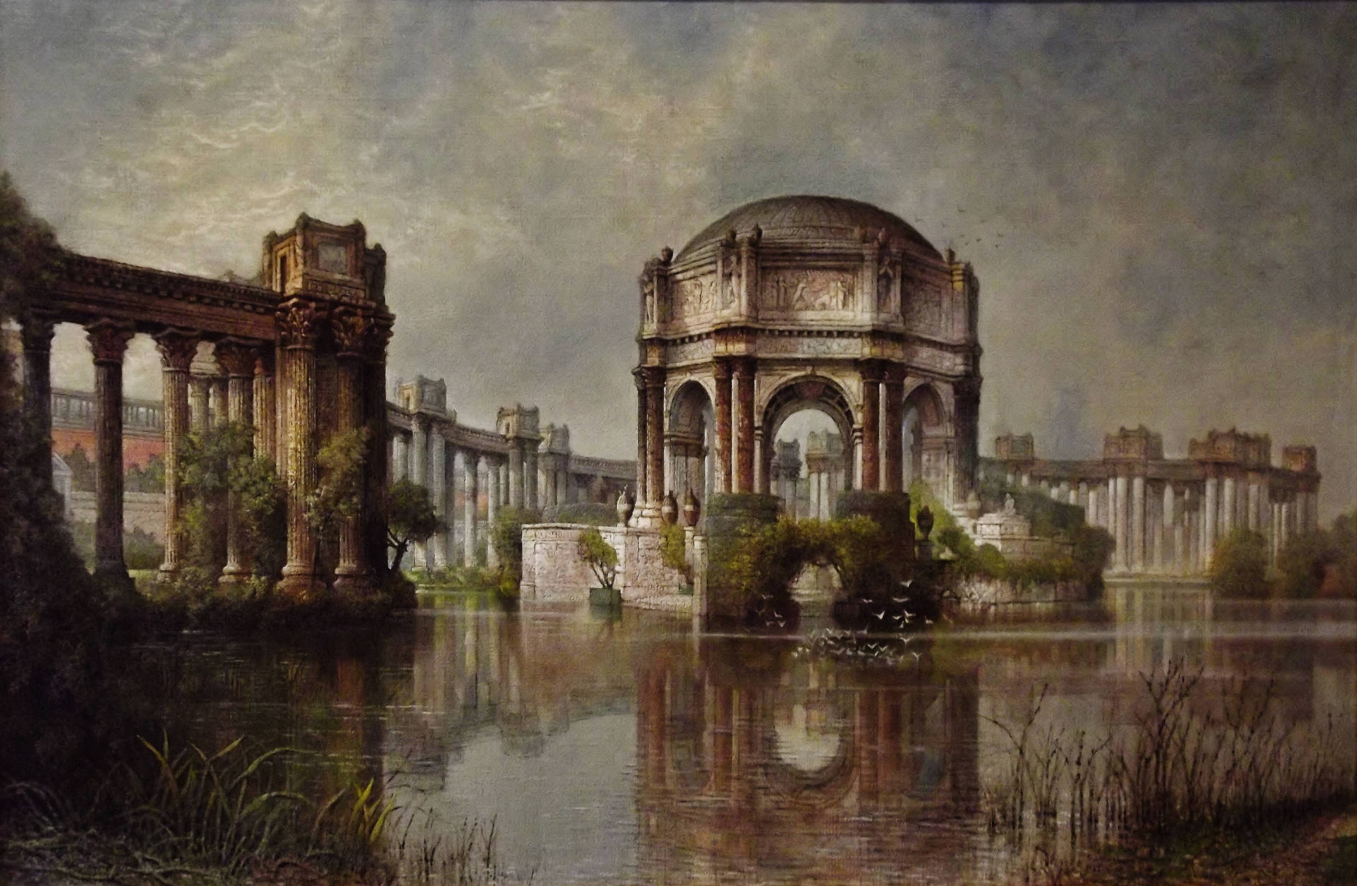 Palace Of Fine Arts Dark Clouds Background