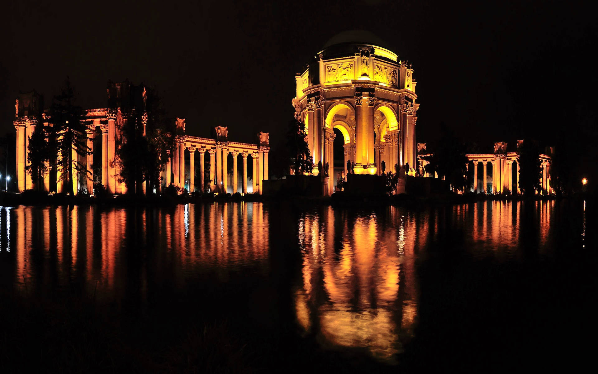 Palace Of Fine Arts Orange Lights Background