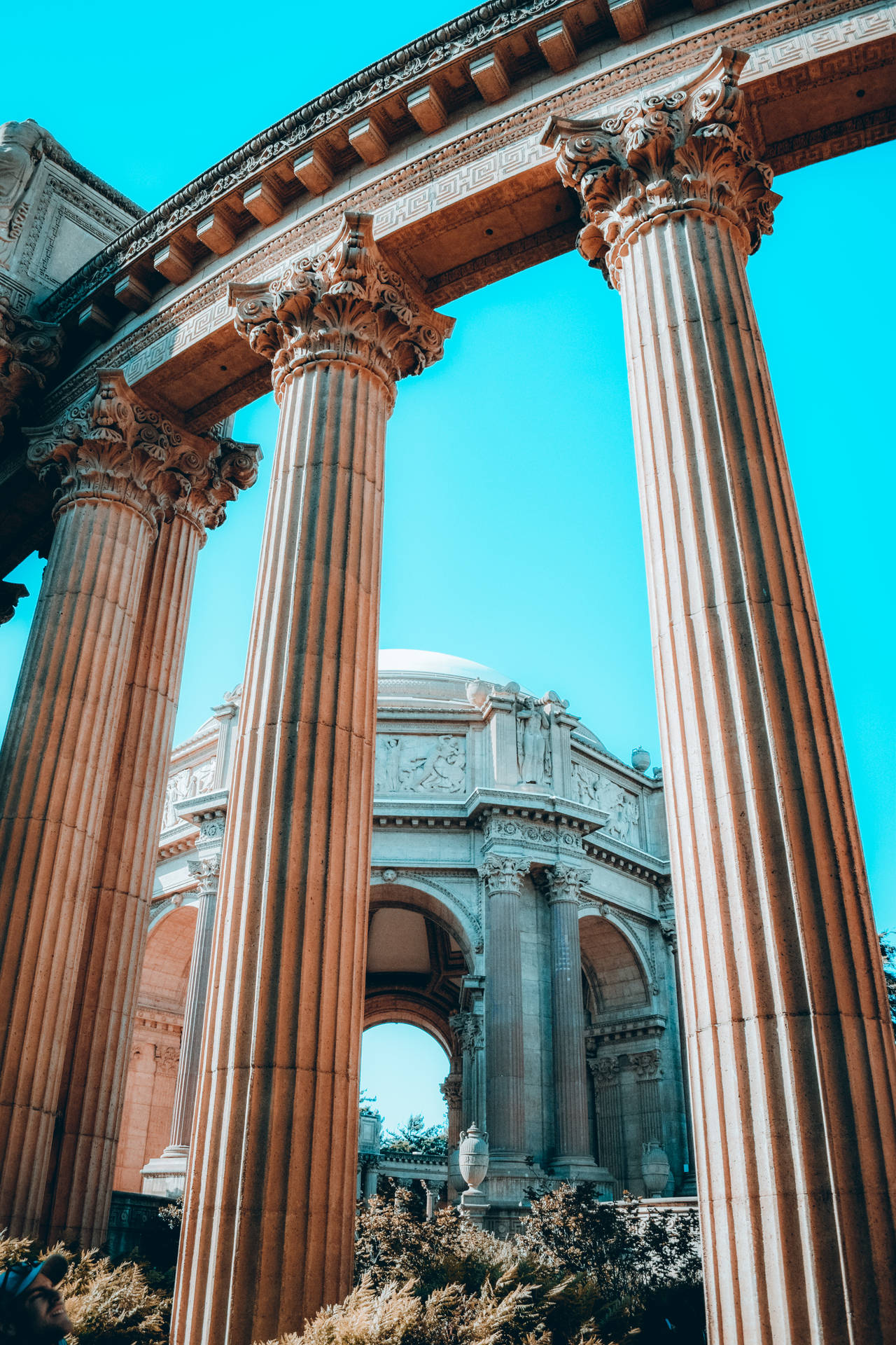 Palace Of Fine Arts Pillars Under Sky Background